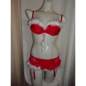Vintage 2PC Sexy Christmas Outfit Small Shirley Of Hollywood Silky Red
